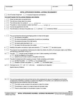 Fillable Online Jv Initial Appearance Hearing Juvenile Delinquency