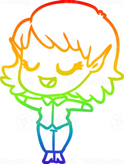 Rainbow Gradient Line Drawing Of A Happy Cartoon Elf Girl 39907940 Png