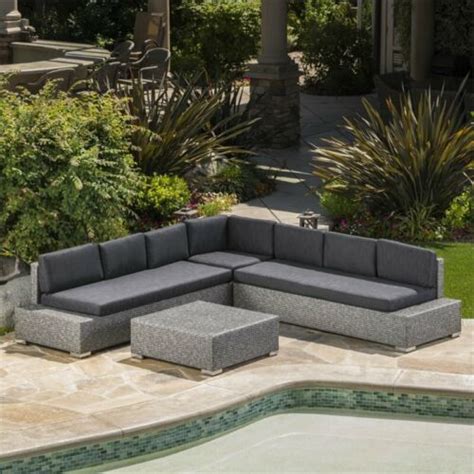 Noble House Puerta Piece Outdoor Wicker Sectional Sofa Set In Black