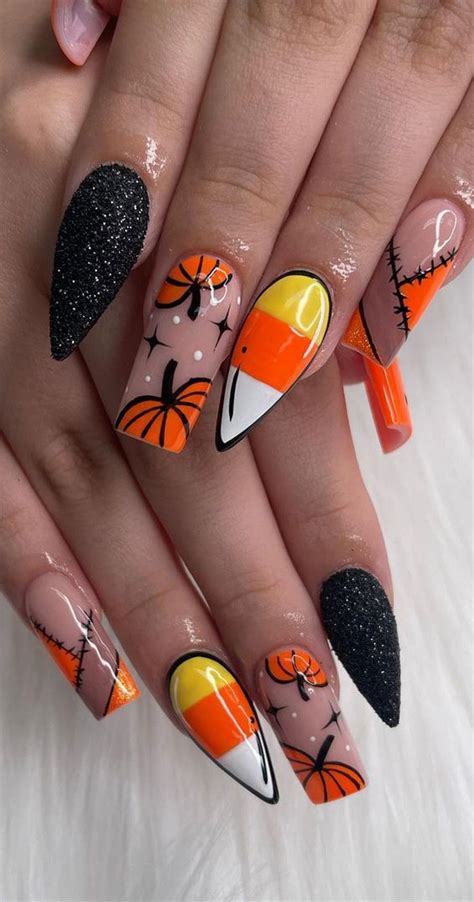 Enchanting Halloween Nail Art Ideas Pumpkin Candy Corn Comic Nails