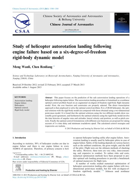 (PDF) Study of helicopter autorotation landing following engine failure ...