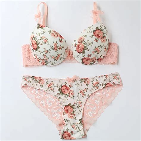 Femal Intimates French Gather Sexy Lingerie Set Print Loli Pu Sh Upbra