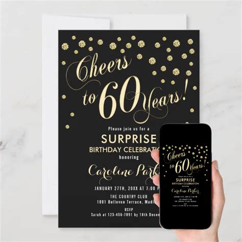 Surprise 60th Birthday Party Gold Black Invitation Zazzle