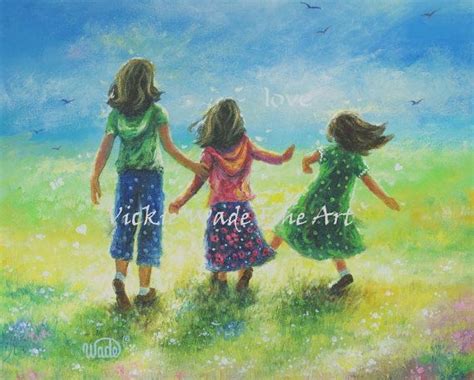 Three Sisters Art Print Three Girls Three Daughters Three Brunette