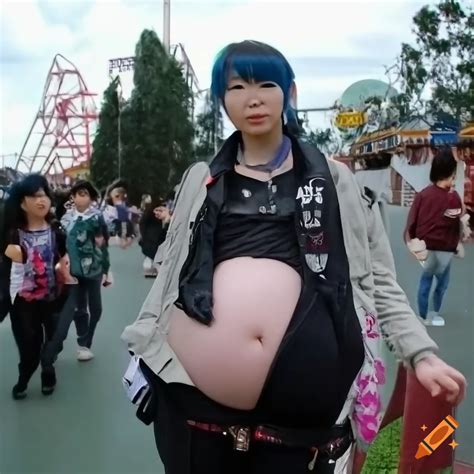 Pregnant Japanese Punk Female At Theme Park On Craiyon