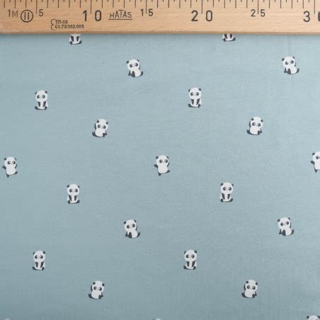 Tissu Jersey Bleu Petit Panda Oeko Tex Mercerine