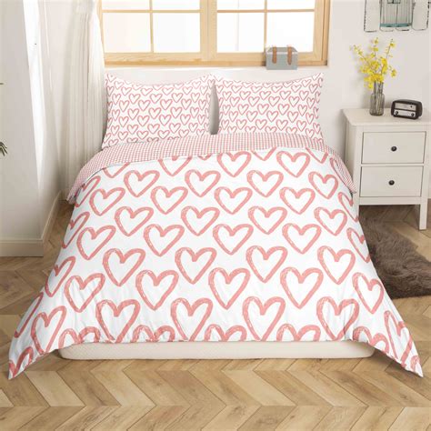 Love Duvet Cover Heart Shaped Bedding Sets Pink Lattice Comforter Cover