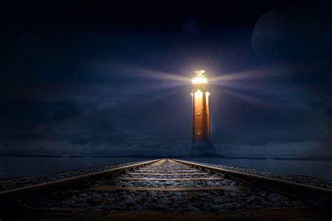 Download Light Night Railroad Man Made Lighthouse HD Wallpaper