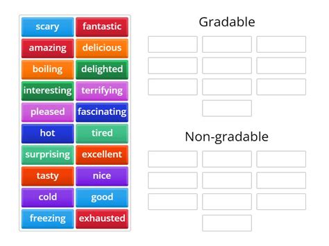 Gradable X Non Gradable Adjectives Ordenar Por Grupo