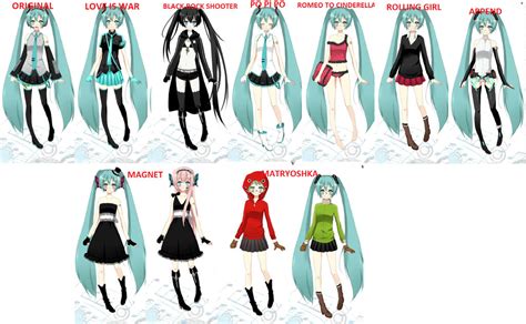 Hatsune Miku (main outfits) by UkimOnaya on DeviantArt