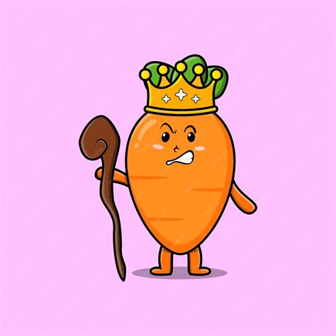 Premium Vector Cute Cartoon Carrot Mascot As Wise King With Golden Crown And Wooden Stick