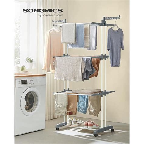 Songmics Tendoir Linge S Choir Mobile Niveaux Avec Roulettes