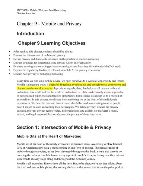 Chapter 9 Mobile And Privacy MKT 3350 Mobile Web And Email