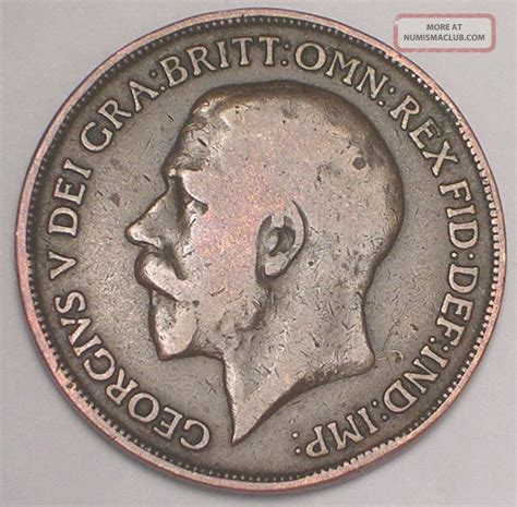 Uk Great Britain British One Penny Wwi Era George V Coin F