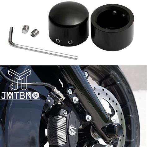 Black CNC Front Axle Cap Nut Cover For Harley Softail Road Street Glide