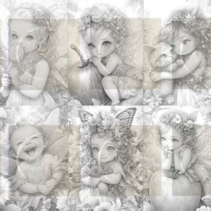 Grayscale Fairy Coloring Pages Of Cute Baby Fairie Printable Pdf