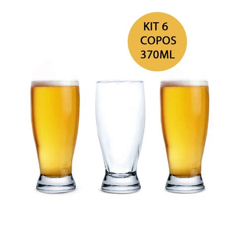 Jogo 6 Copos Chopp De Vidro 370 ML Para Bebidas Cerveja Chopp