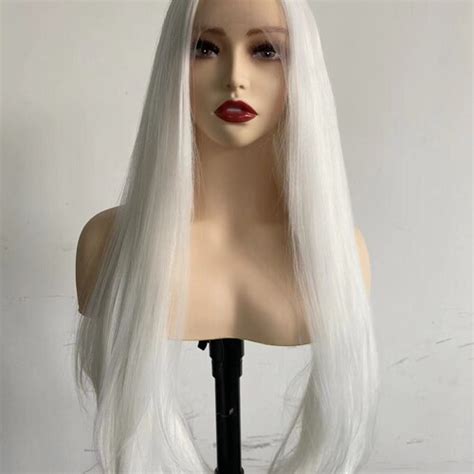 White Color Synthetic Lace Front Wig Heat Resistant Long Etsy