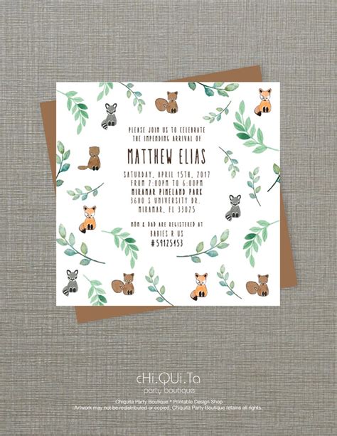 Printable Woodland Baby Shower Party Invitation PDF - Etsy