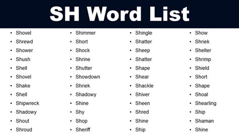 Sh Word List List Of Sh Words In English Grammarvocab