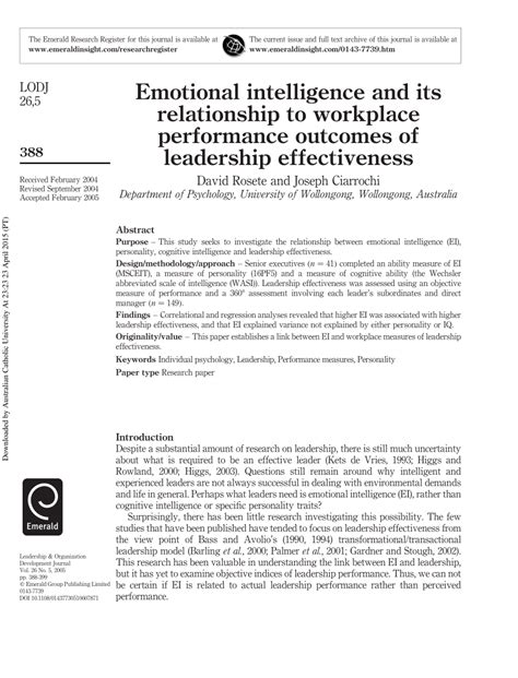 Pdf Emotional Intelligence And Its Relationship To Workplace