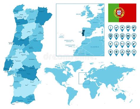 Portugal Detailed Country Outline And Location On World Map Stock