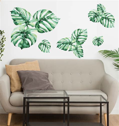 Large Watercolor Monstera Wall Decals Jungle Theme Decor Etsy