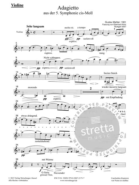 Adagietto Aus Der Symphonie Von Gustav Mahler Im Stretta Noten