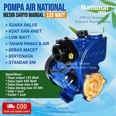 Jual Mesin Pompa Air National Efos Gp 125 125watt Sanyo Sni 125watt