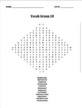 Group 18 Vocabulary Puzzle Packet Quiz And Answer Key SAT LEVEL VOCAB