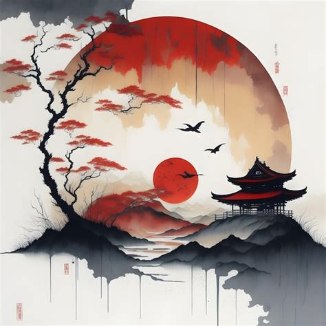 Premium AI Image | Japanese Ink Art with nature and XY created with ...