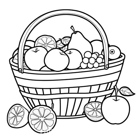 Simple Fruit Basket Coloring Page Black And White Line Art For Kids