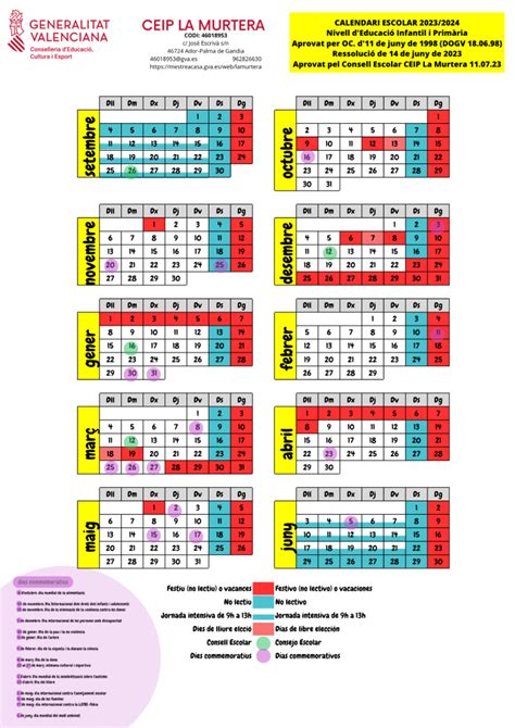 Calendari Escolar Curs 2023 2024 CEIP LA MURTERA