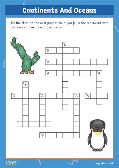 Continents And Oceans Crossword Years 1 2 Cgp Plus