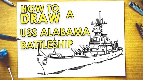 How To Draw A Uss Alabama Battleship Easy Pictures To Draw Youtube