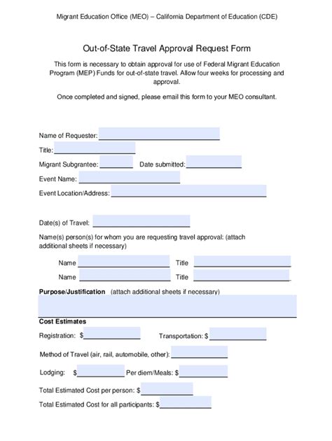 Fillable Online Out Of State Travel Approval Request Form Fax Email