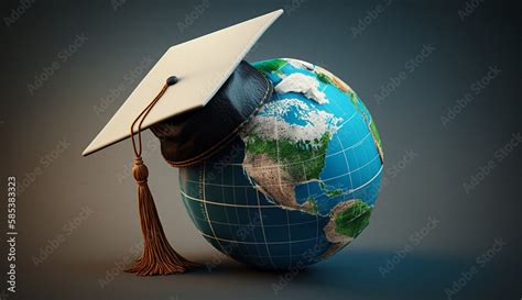 Graduation Cap With Earth Globe Concept Of Global Business Study