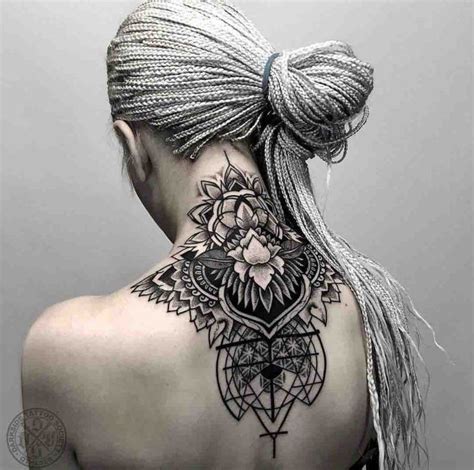 Dotwork Tattoo On Back Of Neck Tattoosonneckback Tattoos Neck