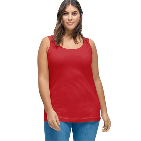 Ellos Ellos Women S Plus Size Lace Trim Tank Top 2x Red Apple