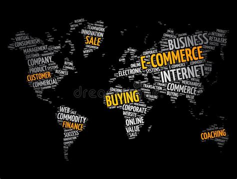 E Commerce Word Cloud In Shape Of World Map Business Concept