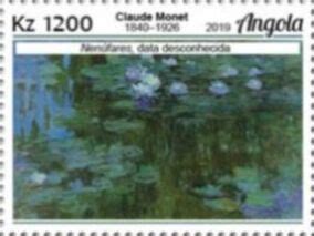 Stamp Water Lilies Monet Angola Famous Impressionism Paintings