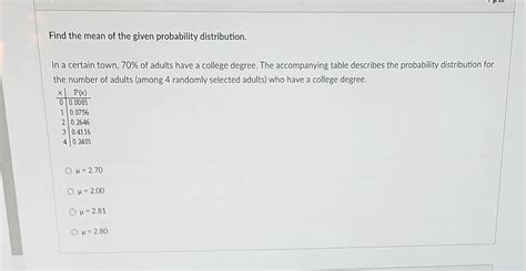 Solved Find The Mean Of The Given Probability Distribution