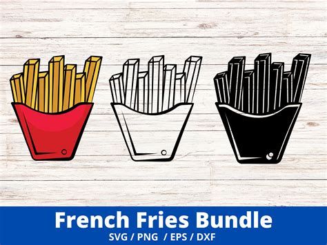 French Fries Svg Bundle Fries Outline Cut File French Fries Etsy