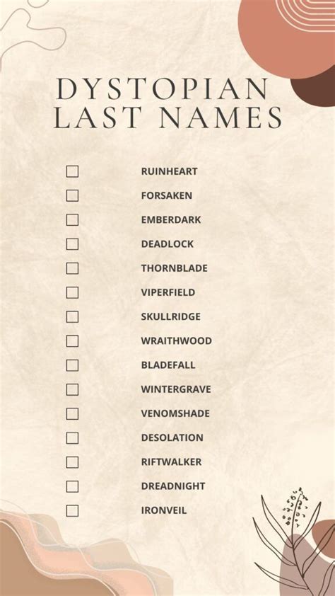 Printable List Of Unique Dystopian Last Names In 2024 Writing