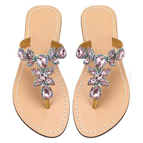 Hinyyrin Womens Rhinestone Sandals Bohemian Bling Gem Sandals Beach