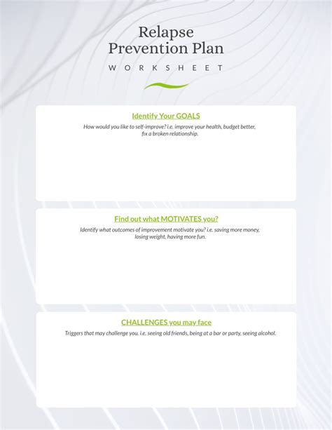 Relapse Prevention Plan Worksheets