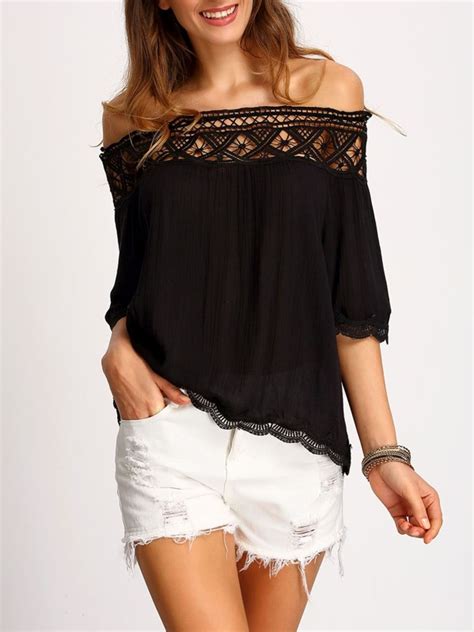 Boat Neck Crochet Hollow Out Shirt SHEIN USA