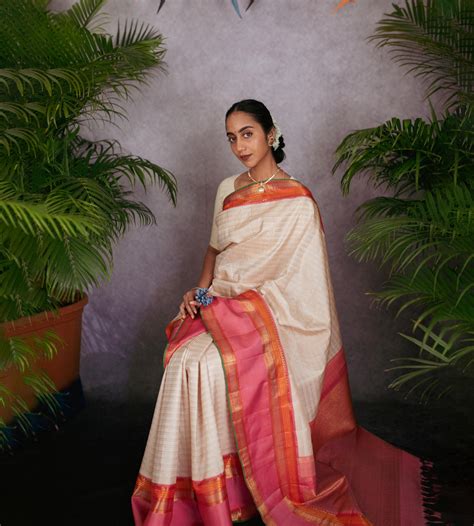 Off White Kanchipuram Silk Saree