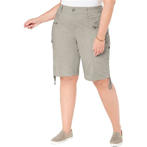 Style And Co Plus Womens Mid Rise Cargo Bermuda Shorts