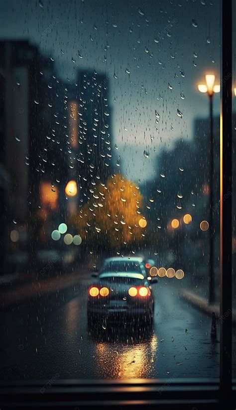 Raindrop Glass Window Car Raining City Background Wallpaper Image For